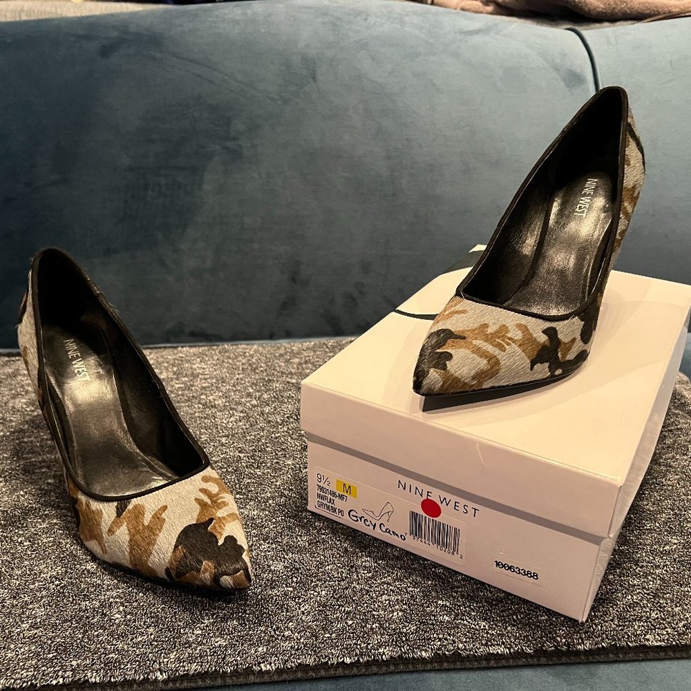 Mohair Pointy Toe Camo Pumps
